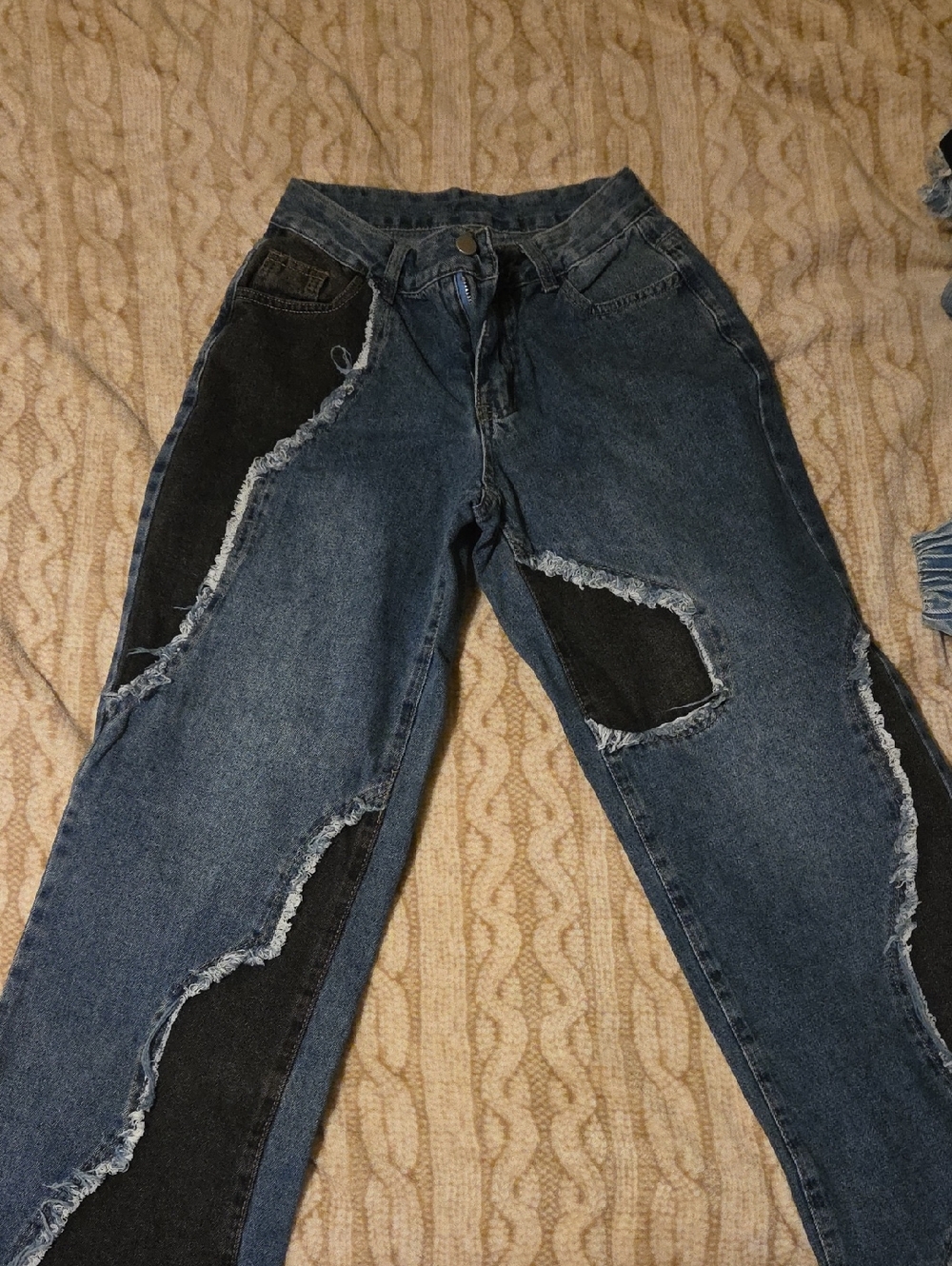Shein Women’s Two-Tone Distressed Blue Jeans